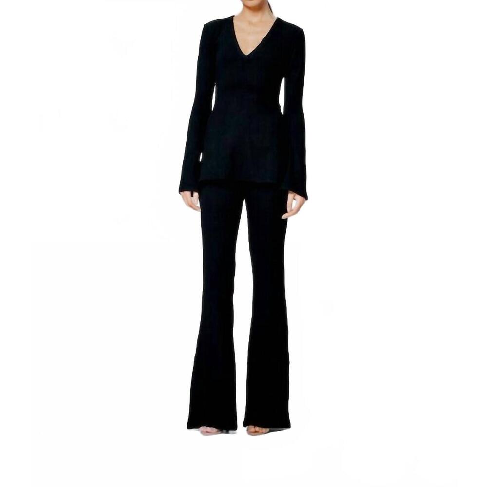 NEW SANS FAFF sylvie enviro rib v-neck top in black